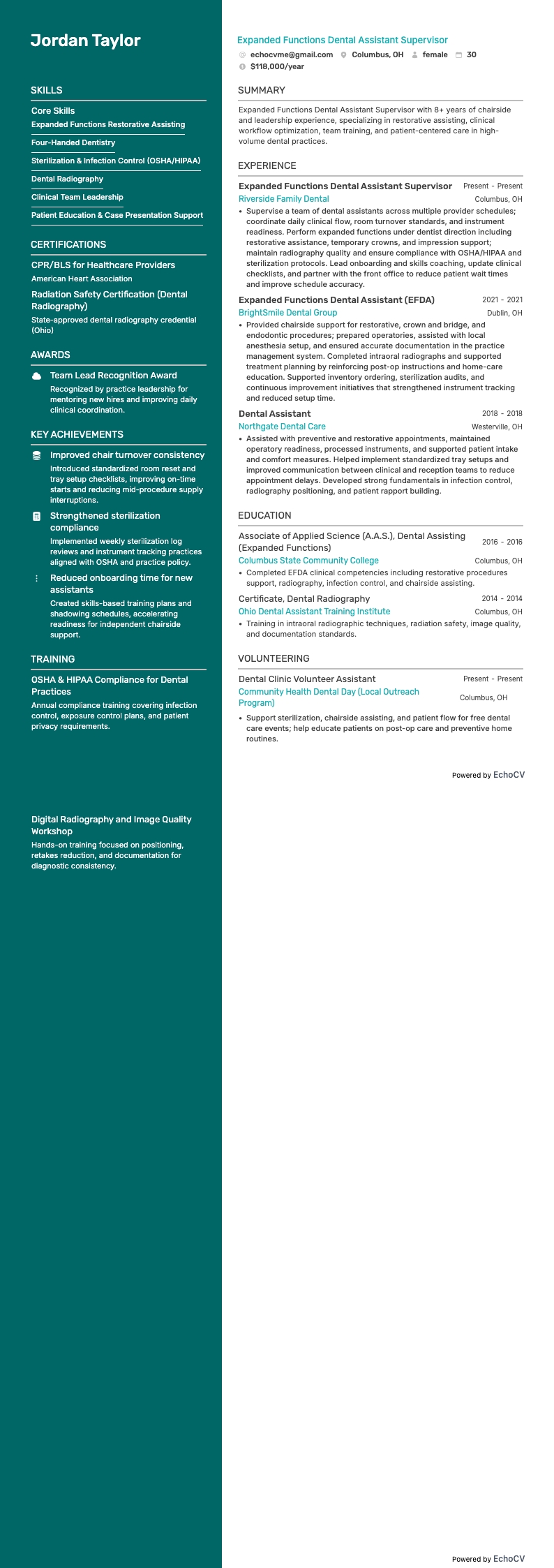 Expanded Functions Dental Assistant Supervisor full preview