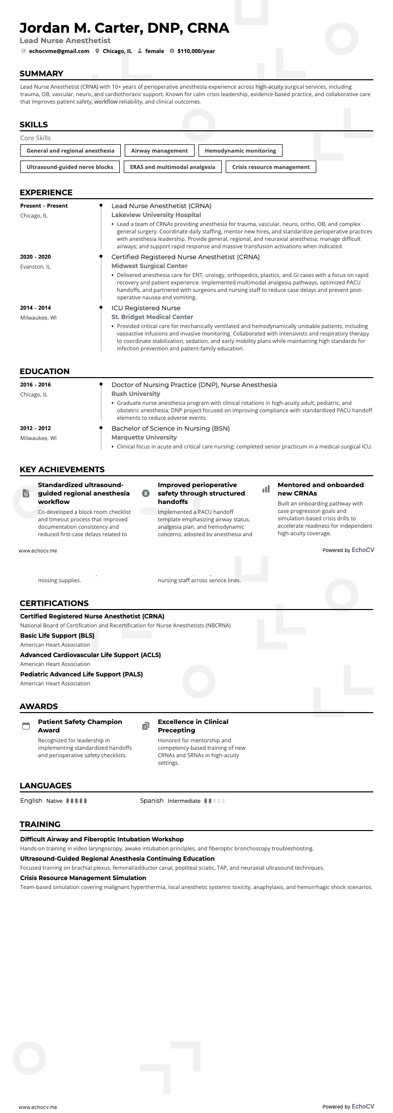 Lead Nurse Anesthetist full preview