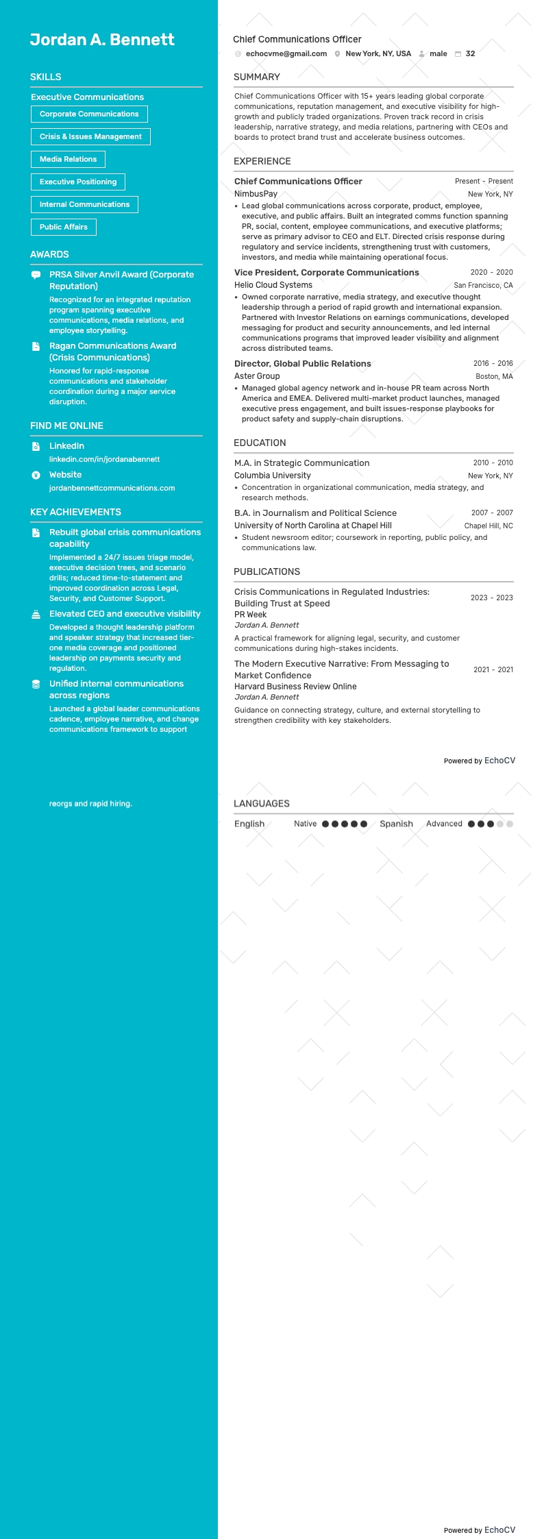 최고 커뮤니케이션 책임자 example resume