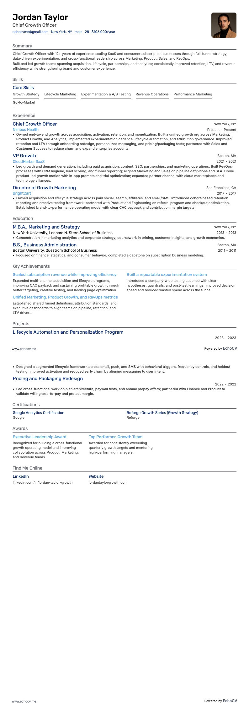 최고성장책임자 example resume