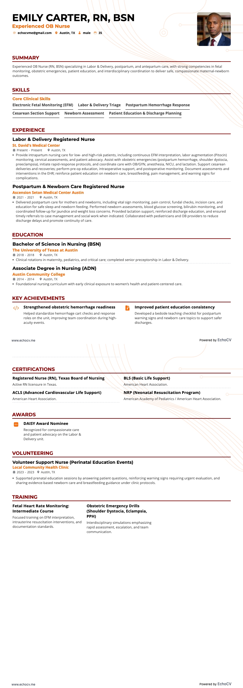 Experienced OB Nurse example resume
