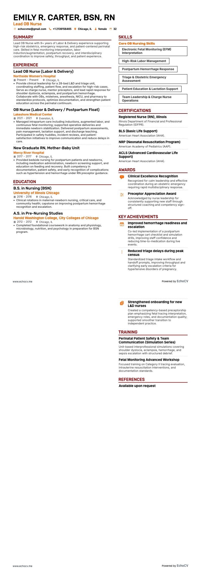 Lead OB Nurse full preview