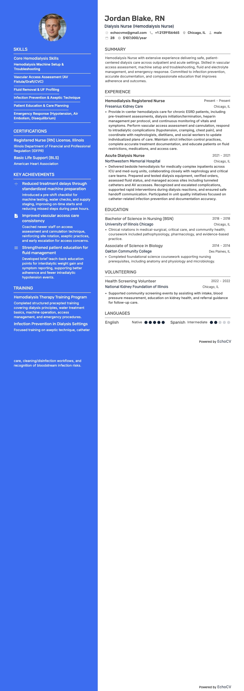 透析看護師 example resume