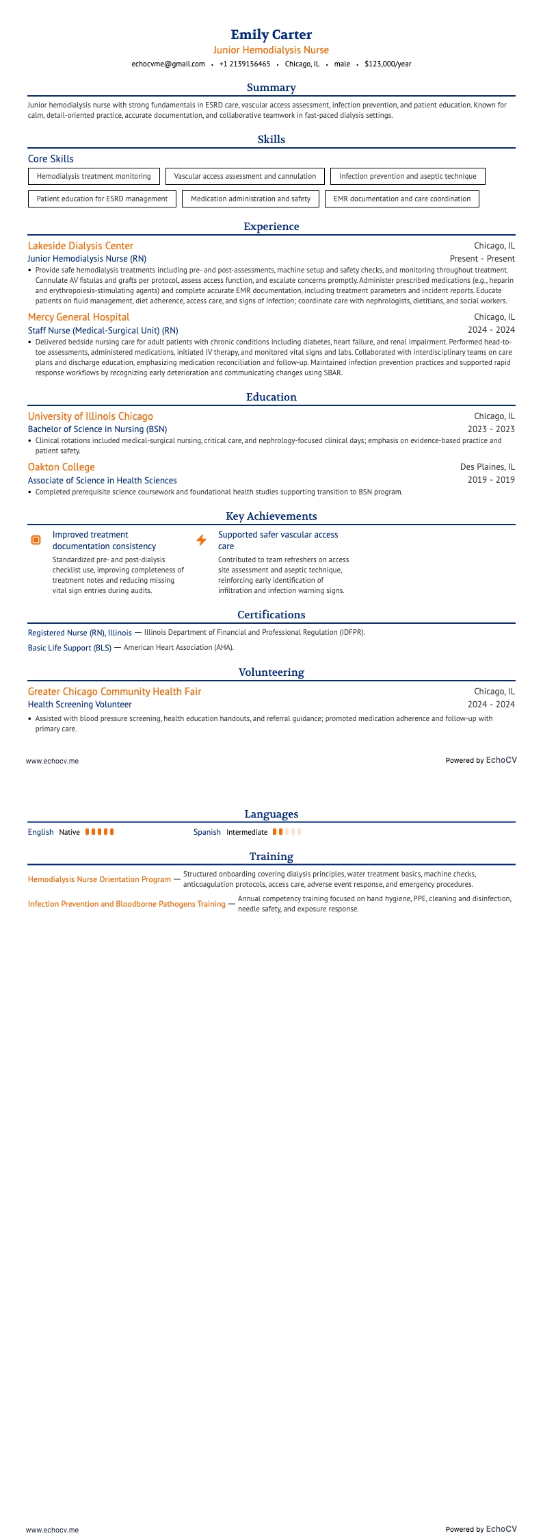 血液透析看護師 resume example