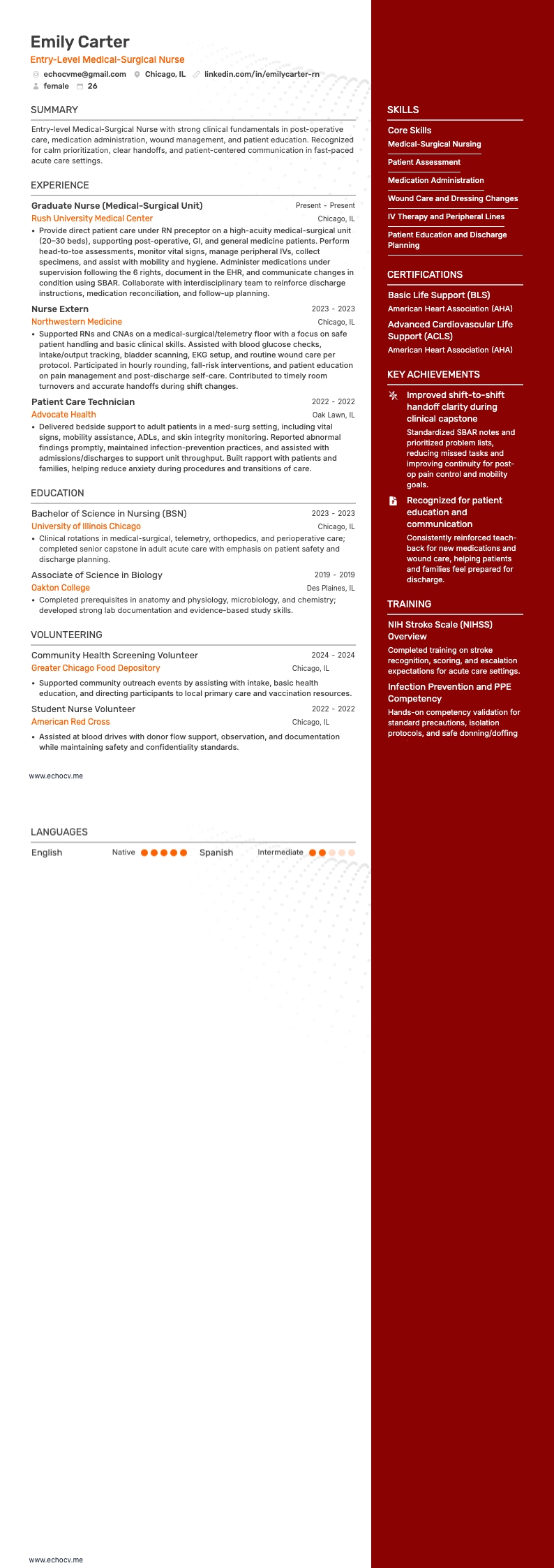 Enfermeiro(a) médico-cirúrgico(a) resume example