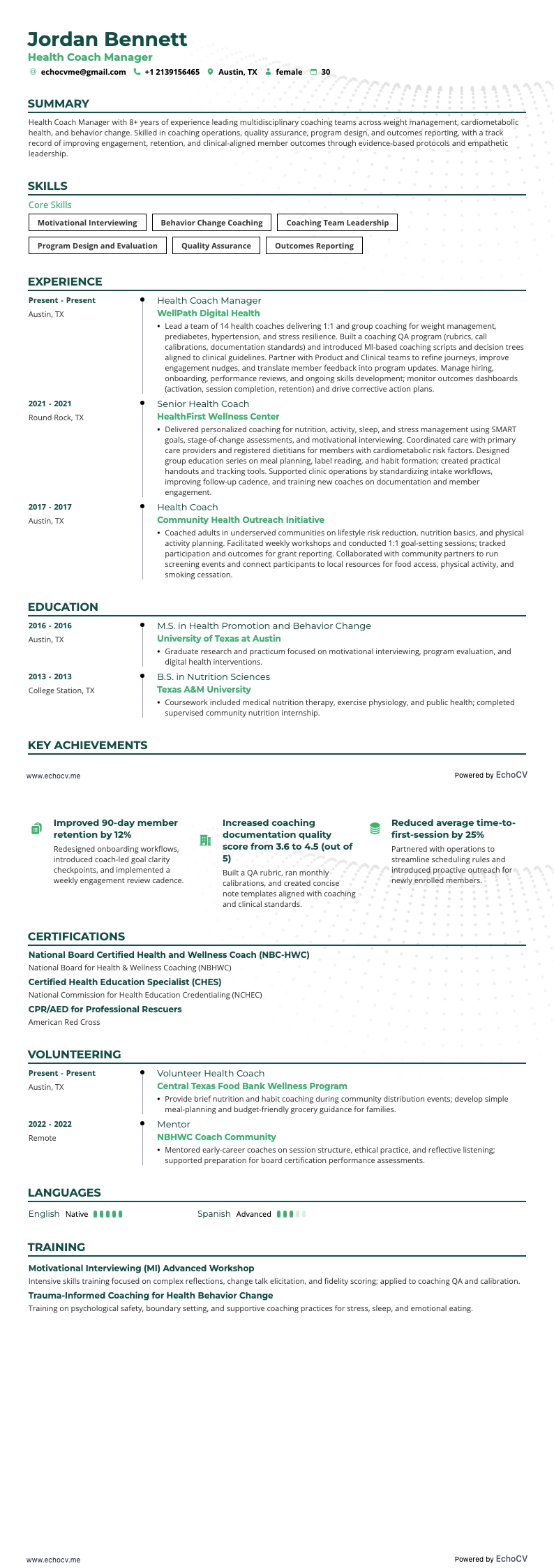 Prévia completa de Gerente de coaches de saúde