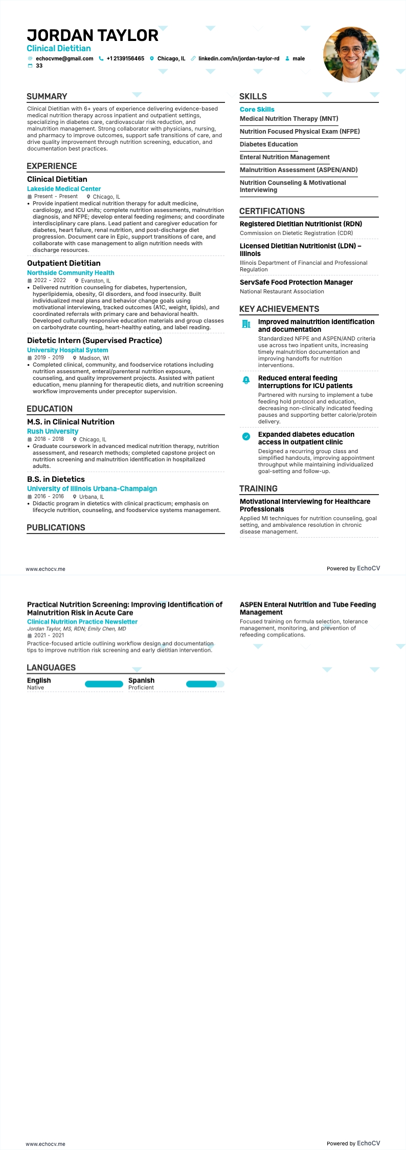 Clinical Dietitian example resume