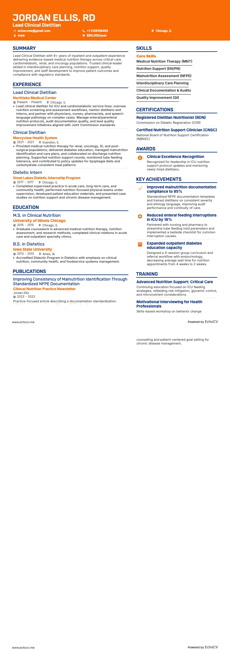 Lead Clinical Dietitian full preview