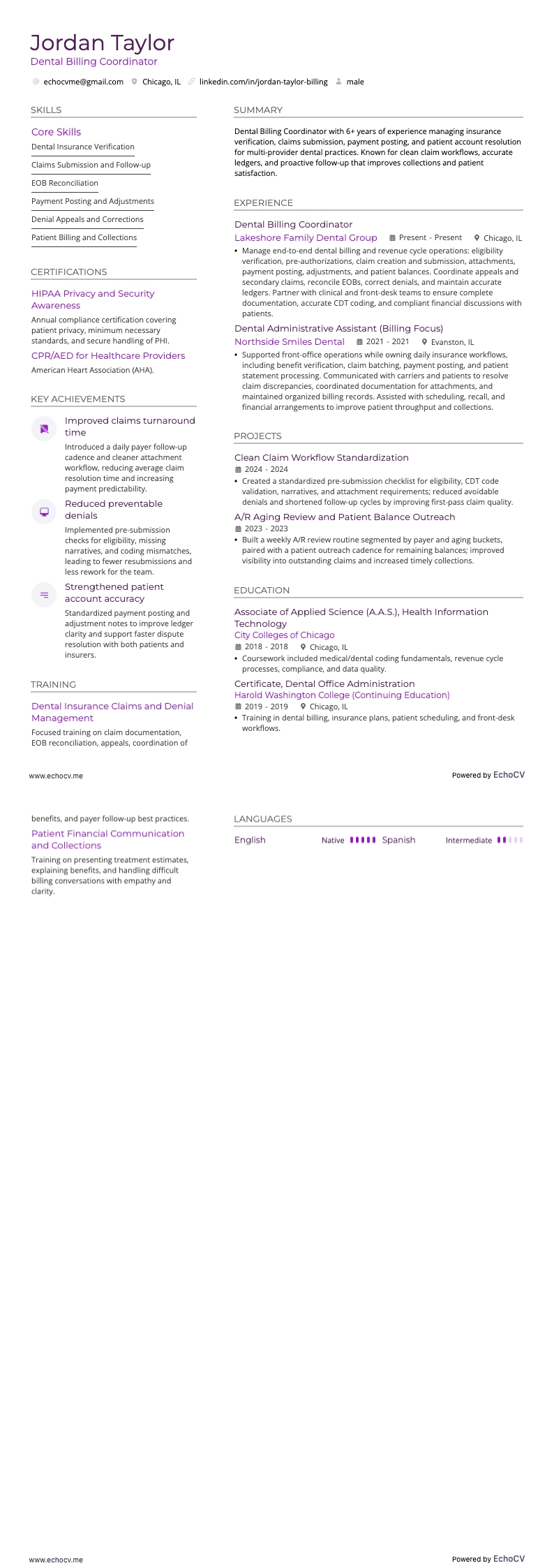 Trợ lý hành chính nha khoa resume example