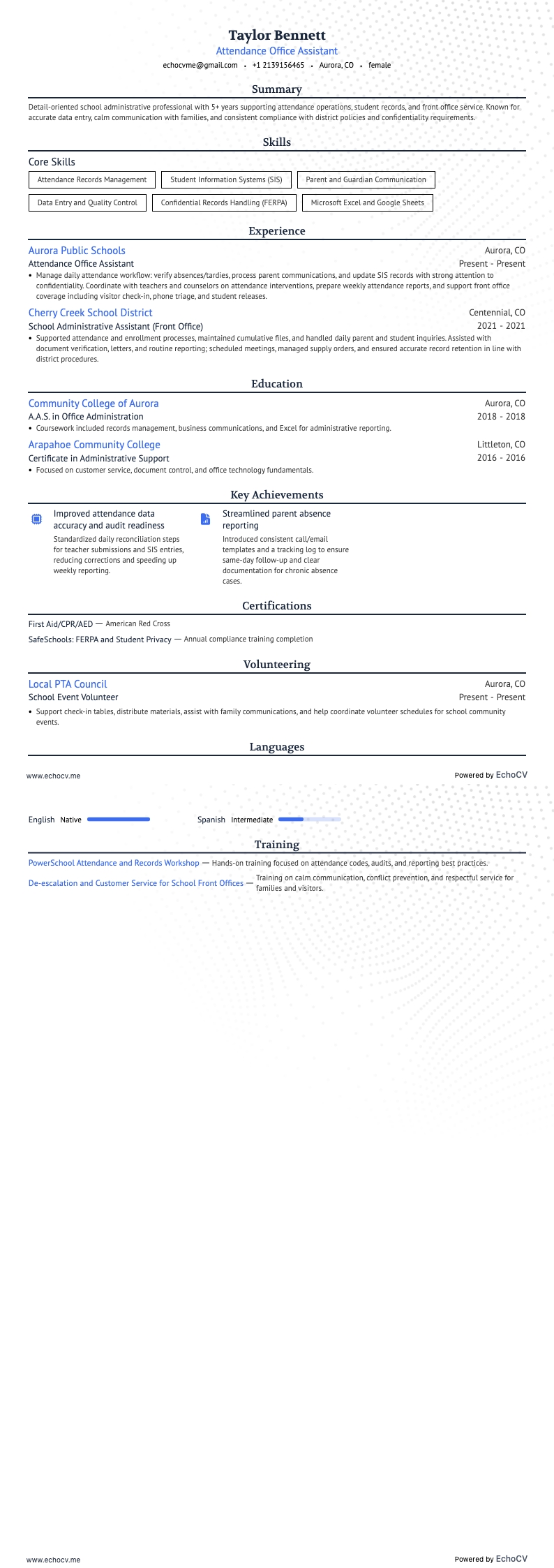 Assistant administratif scolaire resume example