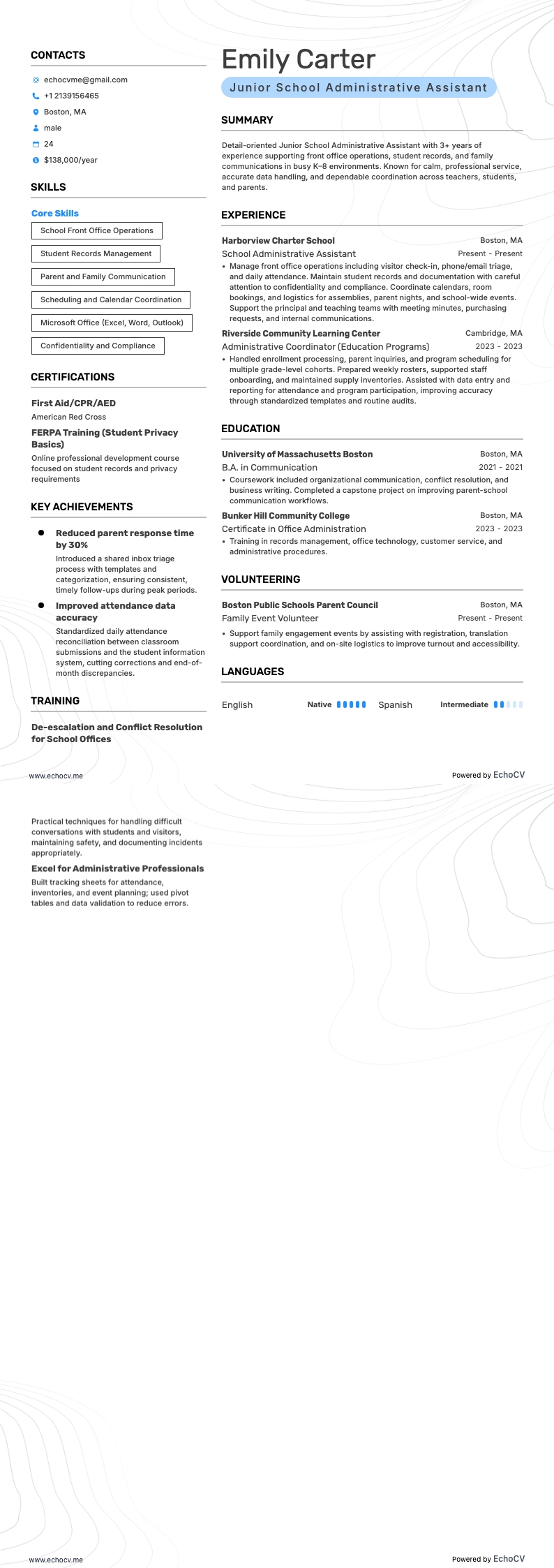 Asistente administrativo escolar resume example