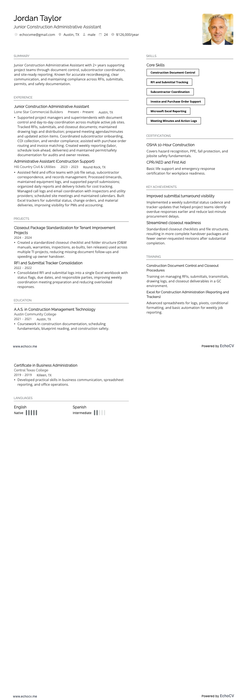 Administratief assistent bouw resume example