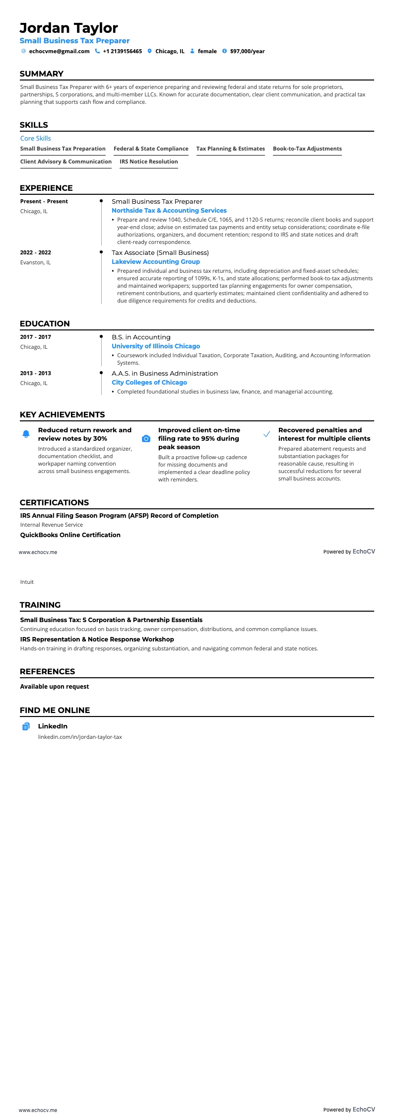Belastingadviseur resume example