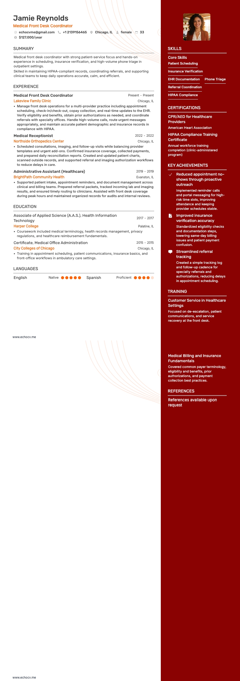 의료 행정 보조 resume example