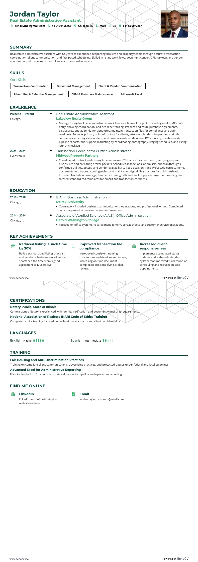 부동산 행정 보조 example resume