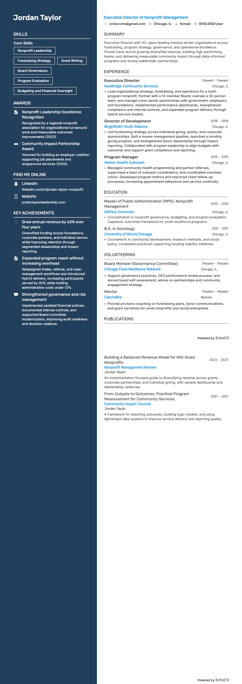 Geschäftsführende/r Direktor/in resume example