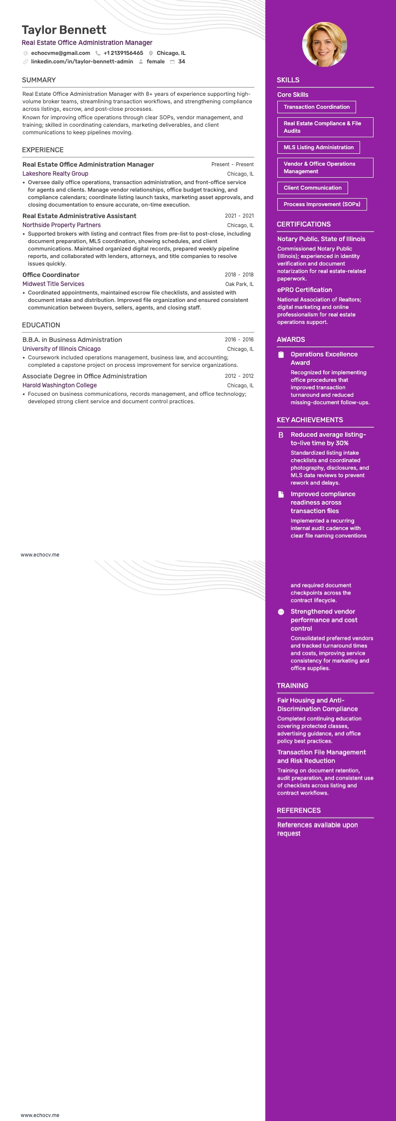 Asistente administrativo inmobiliario resume example