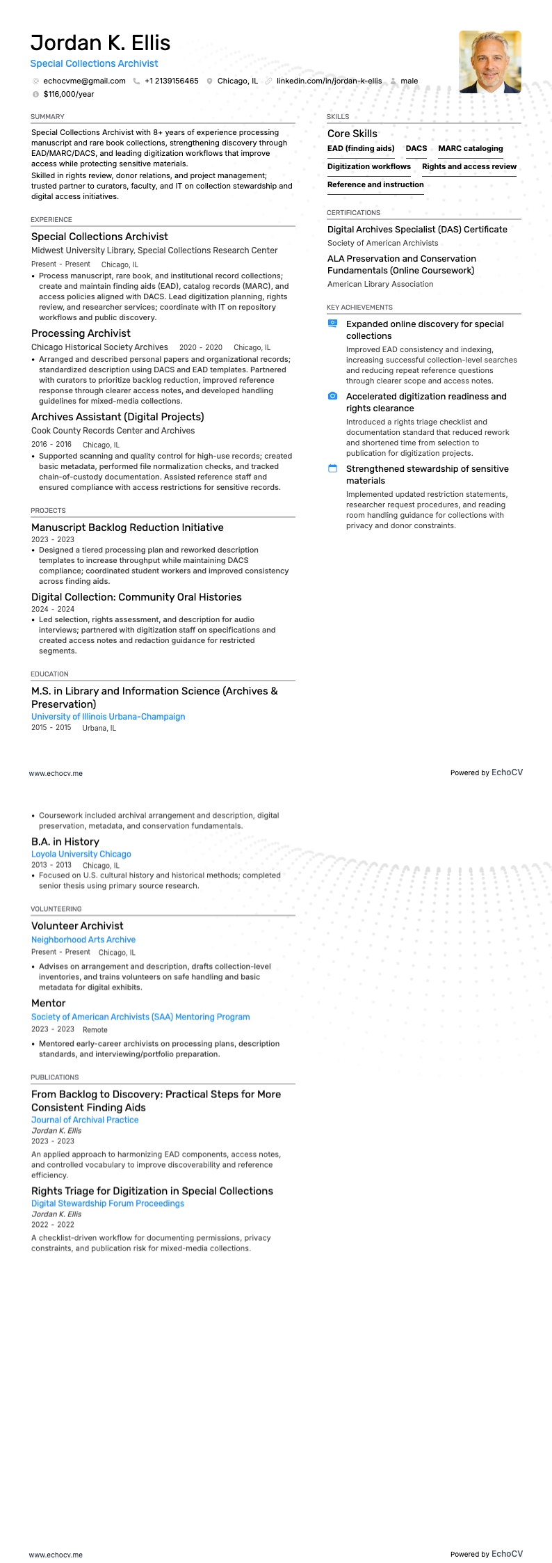 Chuyên viên lưu trữ resume example
