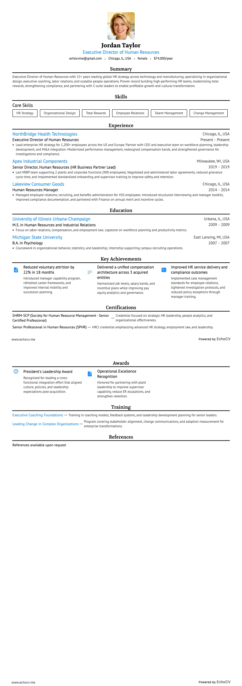 Giám đốc điều hành nhân sự example resume