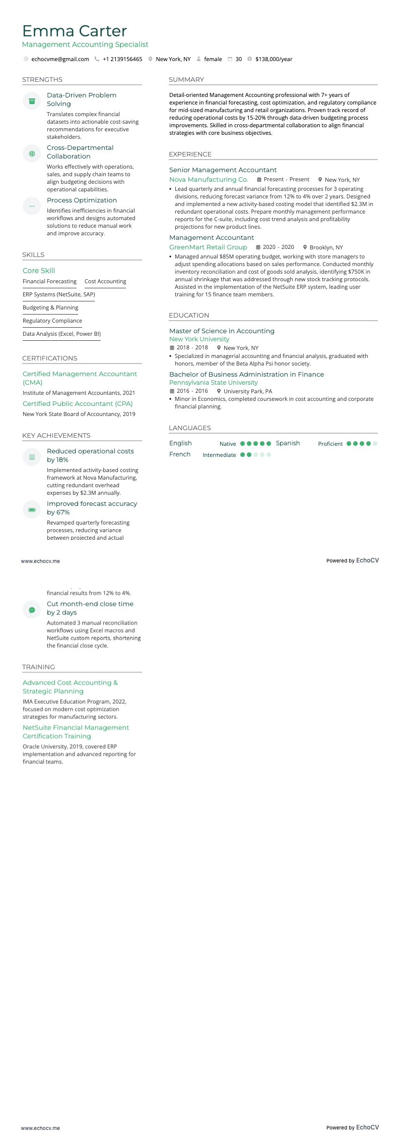 管理会計 example resume