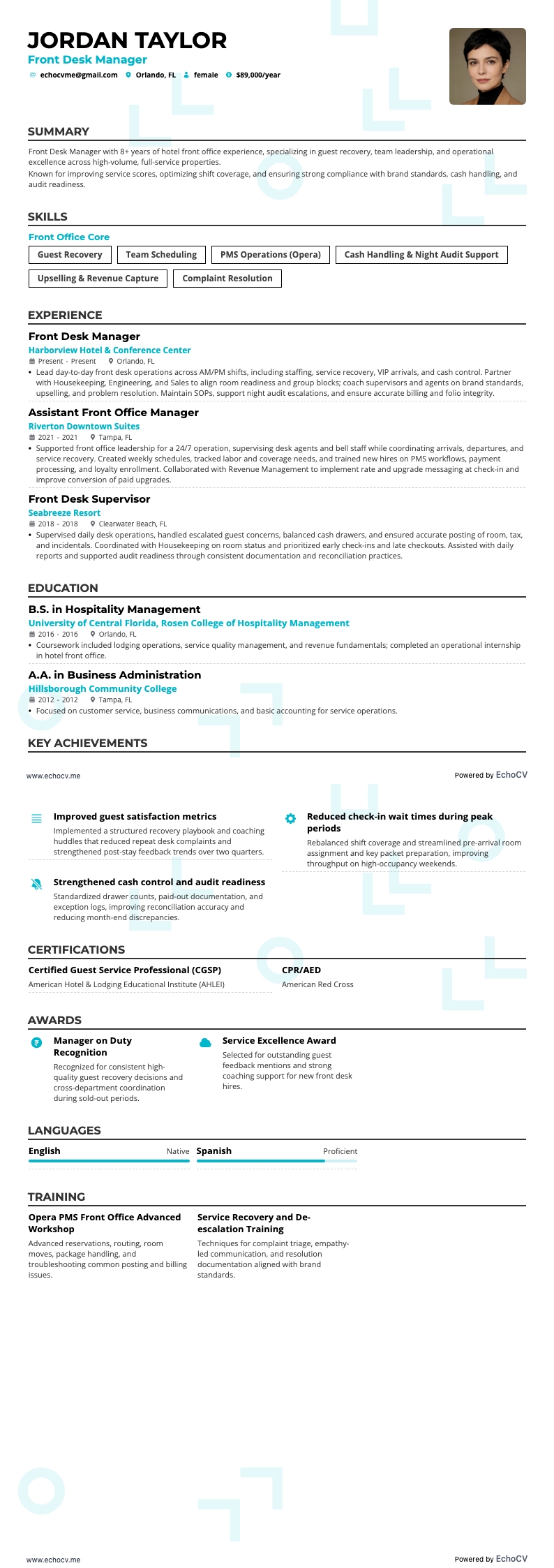 フロントデスクマネージャー