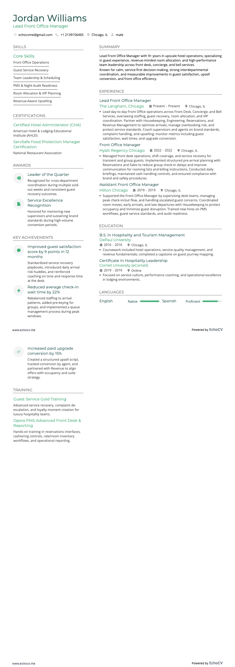 主任フロントオフィスマネージャー の全体プレビュー