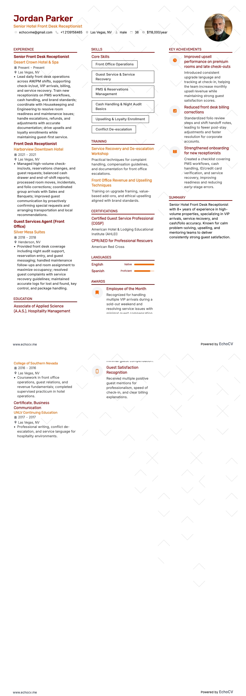 Senior Hotel Front Desk Receptionist full preview