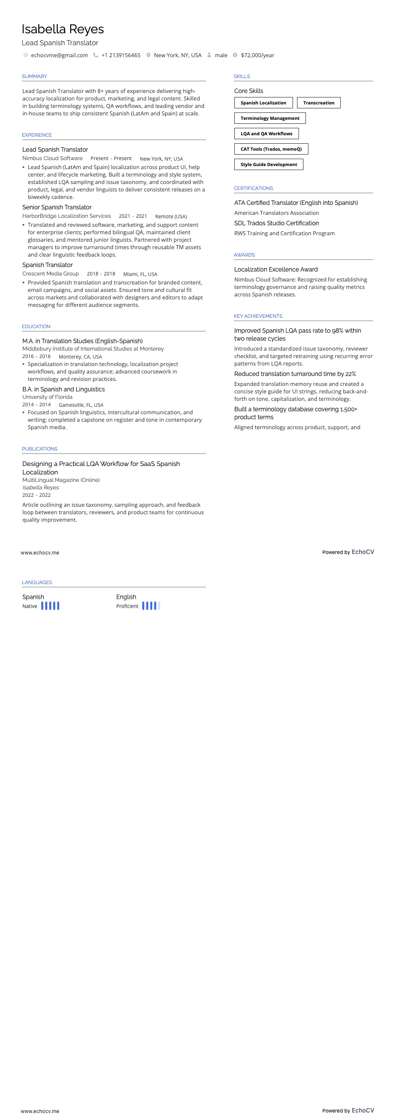 Lead Spanish Translator full preview