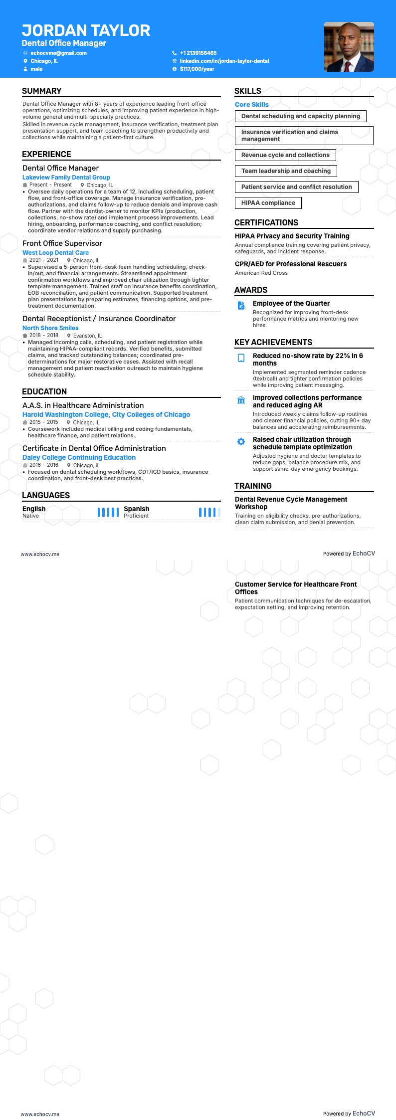 Responsable de cabinet dentaire resume example