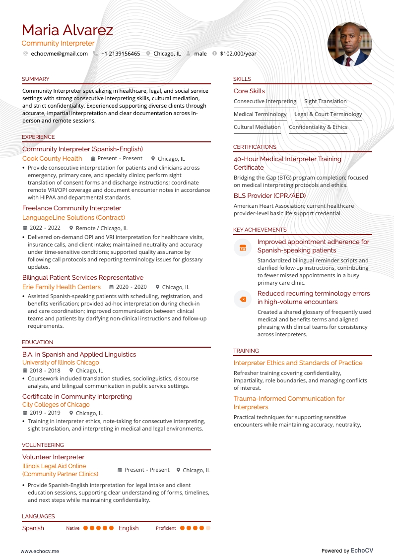 Community Interpreter example resume