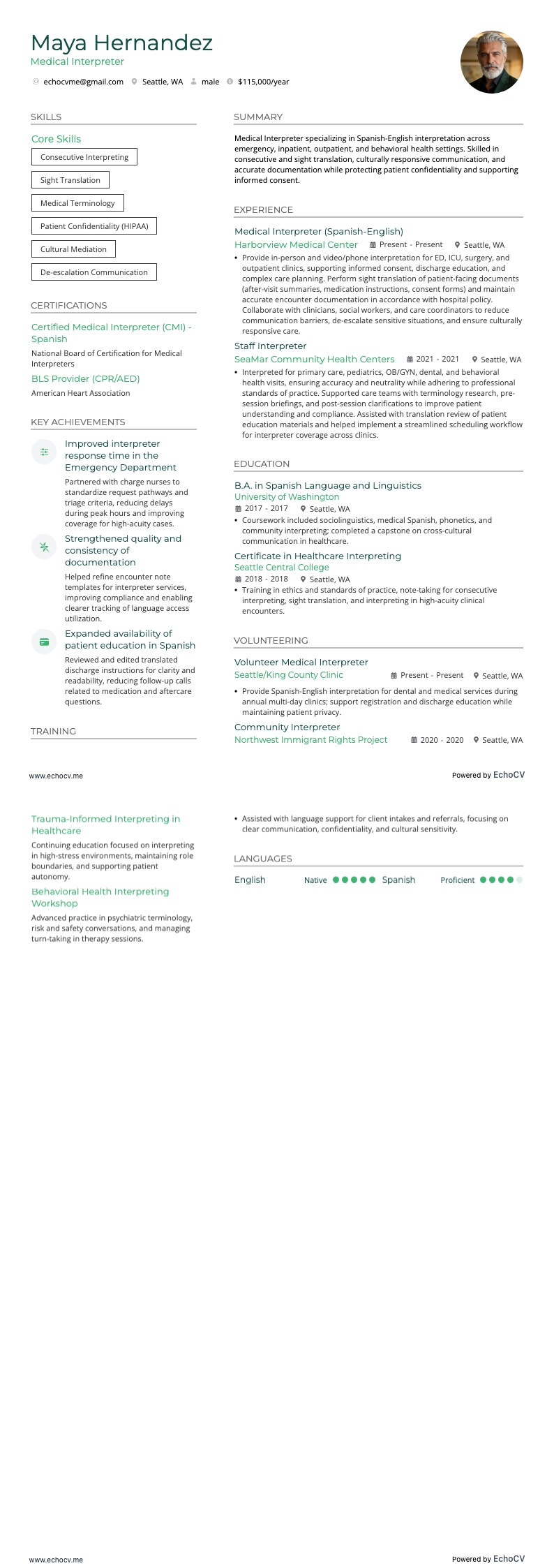 Medical Interpreter resume example