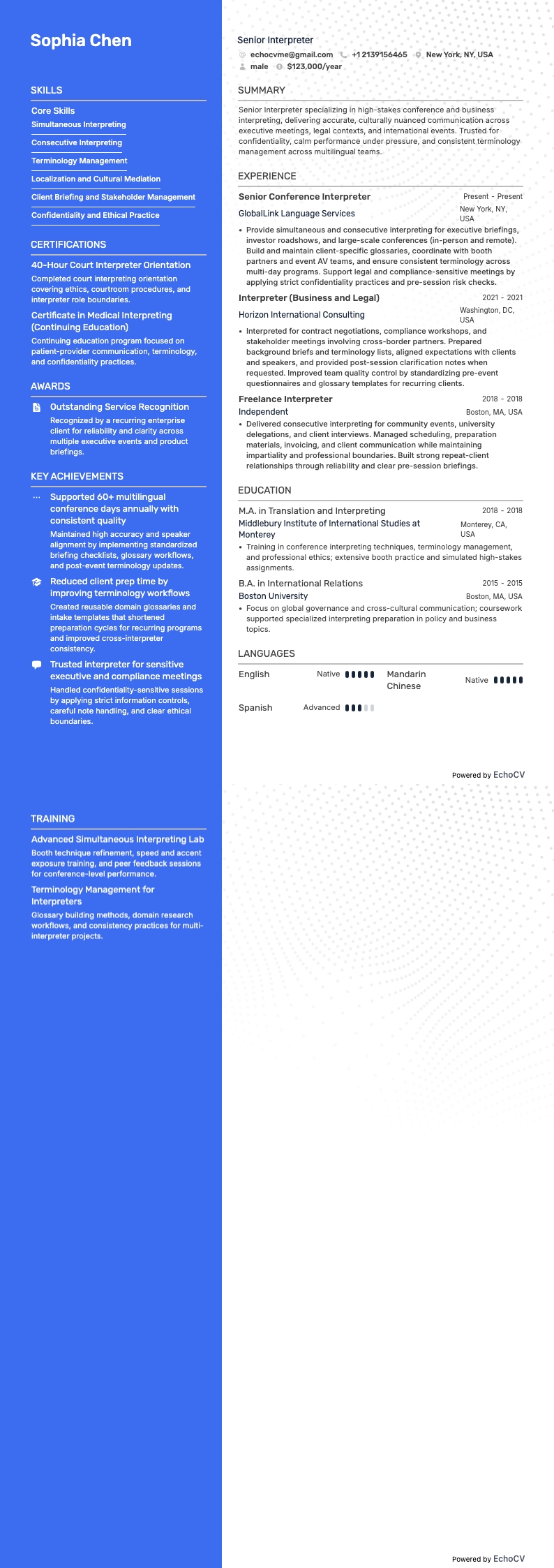 Interprète resume example