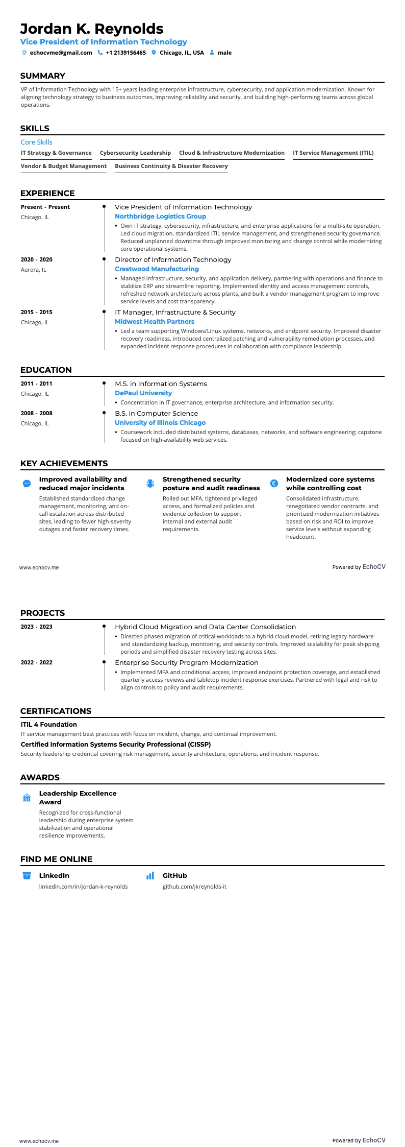 Vicepresidente resume example