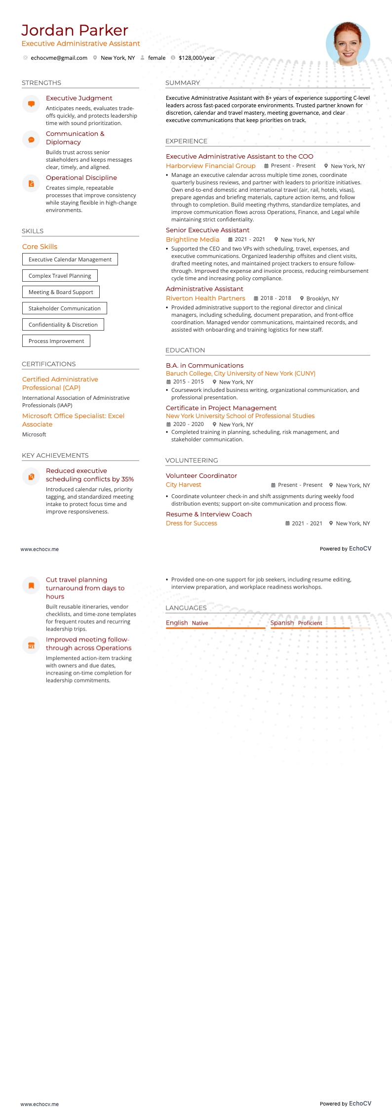 Executive Administrative Assistant example resume