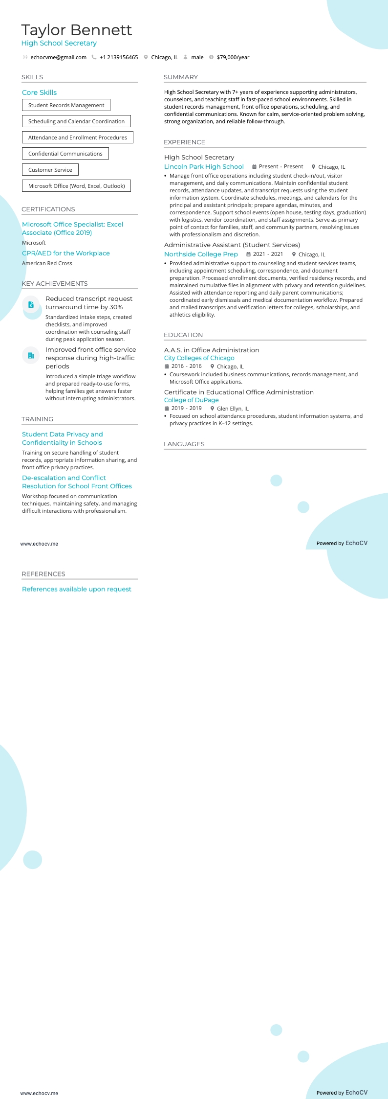 Secretaresse op een middelbare school