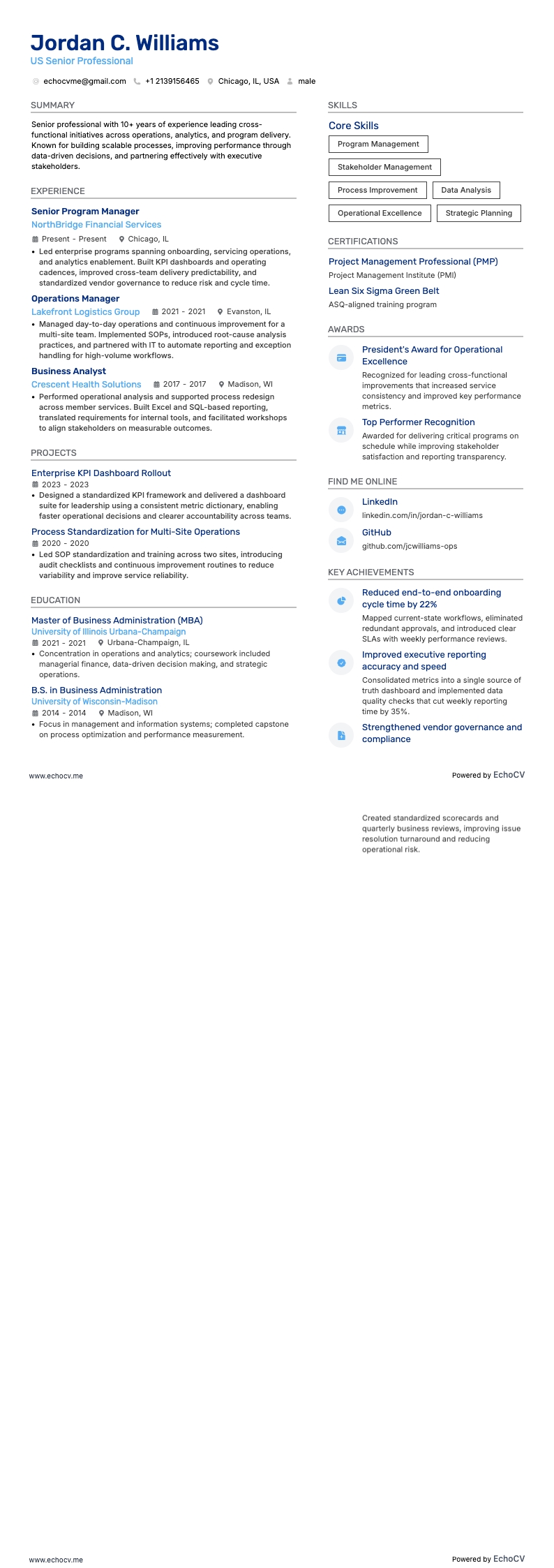 États-Unis resume example