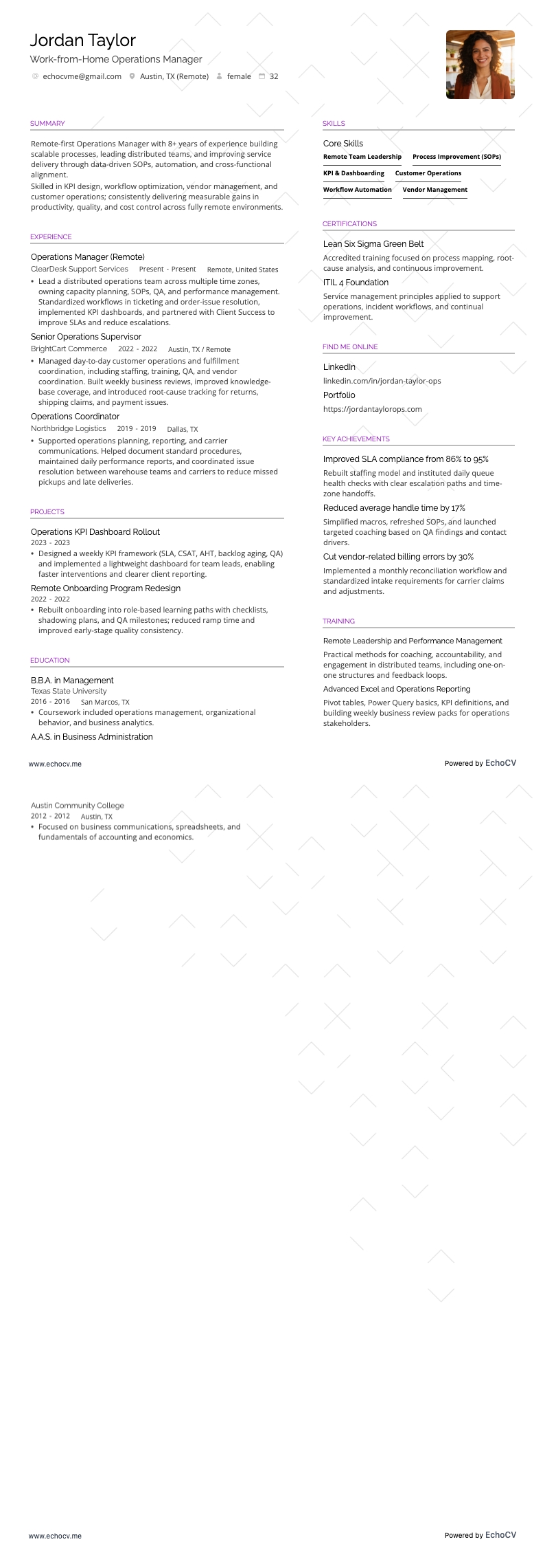 Work-from-Home Operations Manager full preview