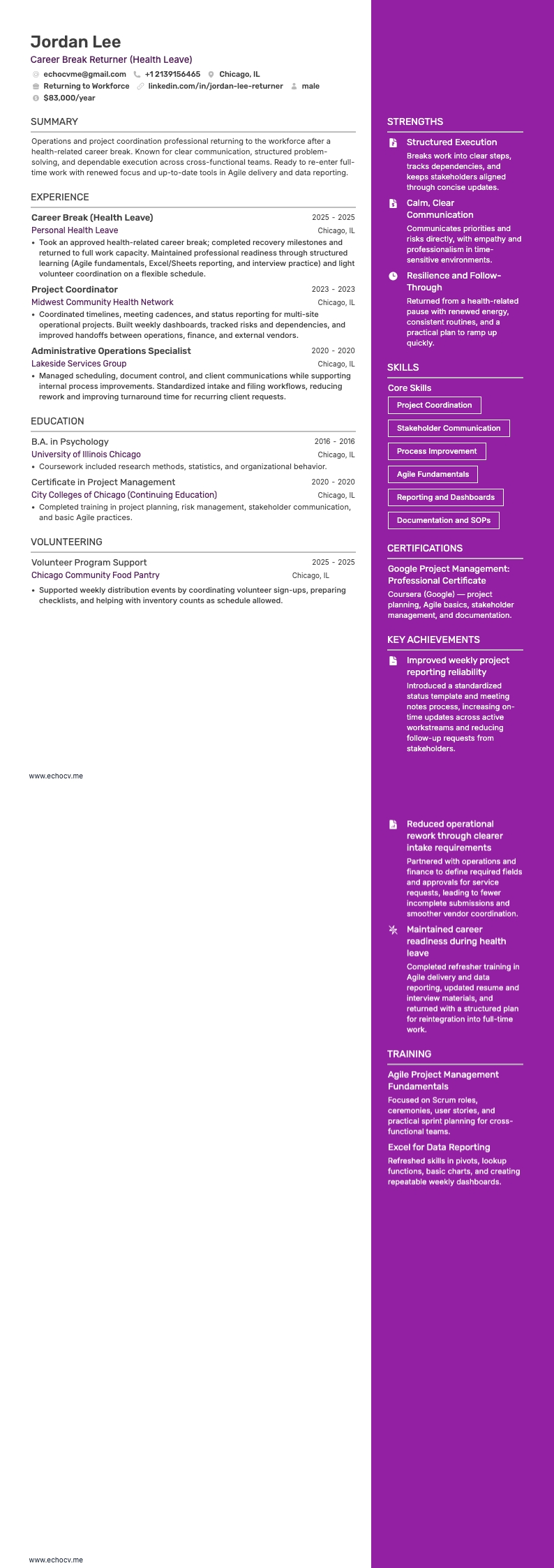 Career Break Returner (Health Leave) full preview