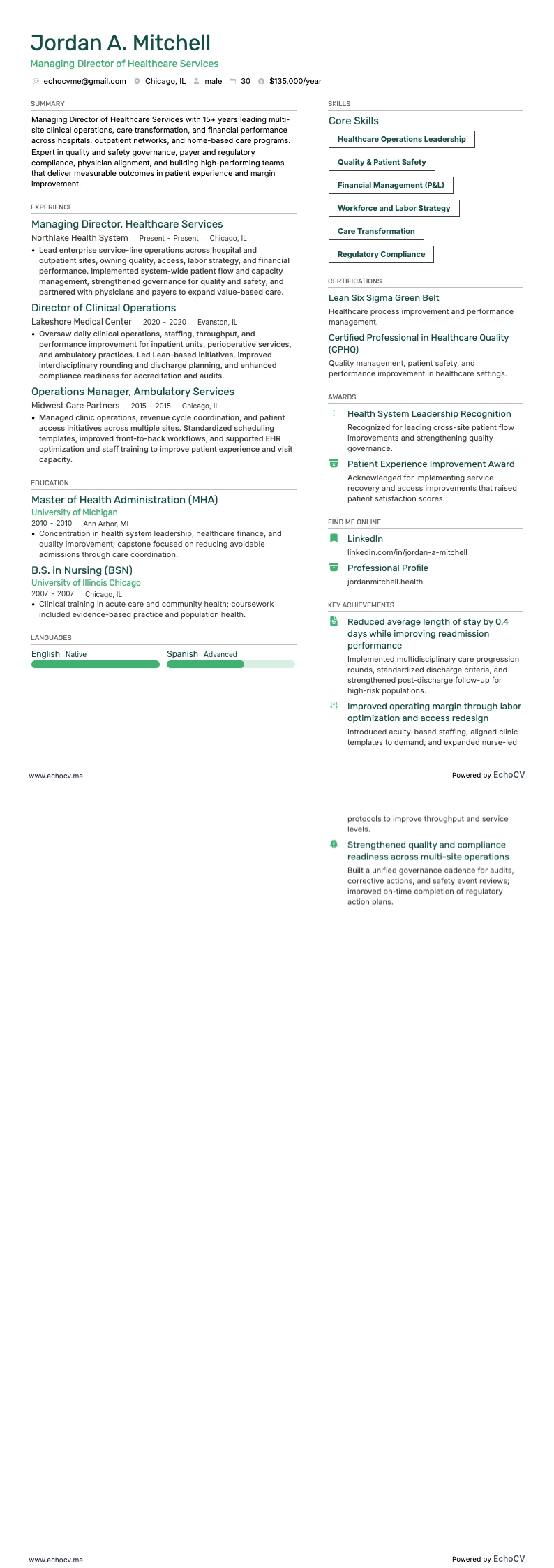 总经理 resume example