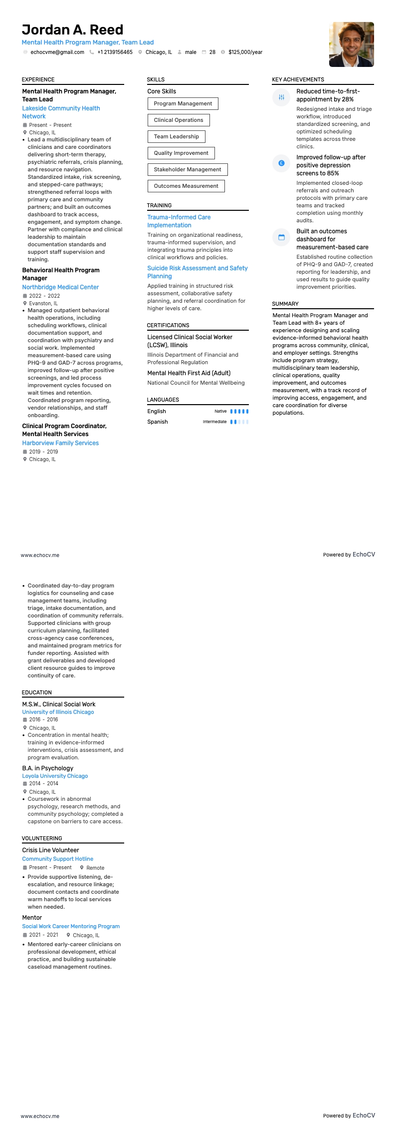 Mental Health Program Manager, Team Lead full preview