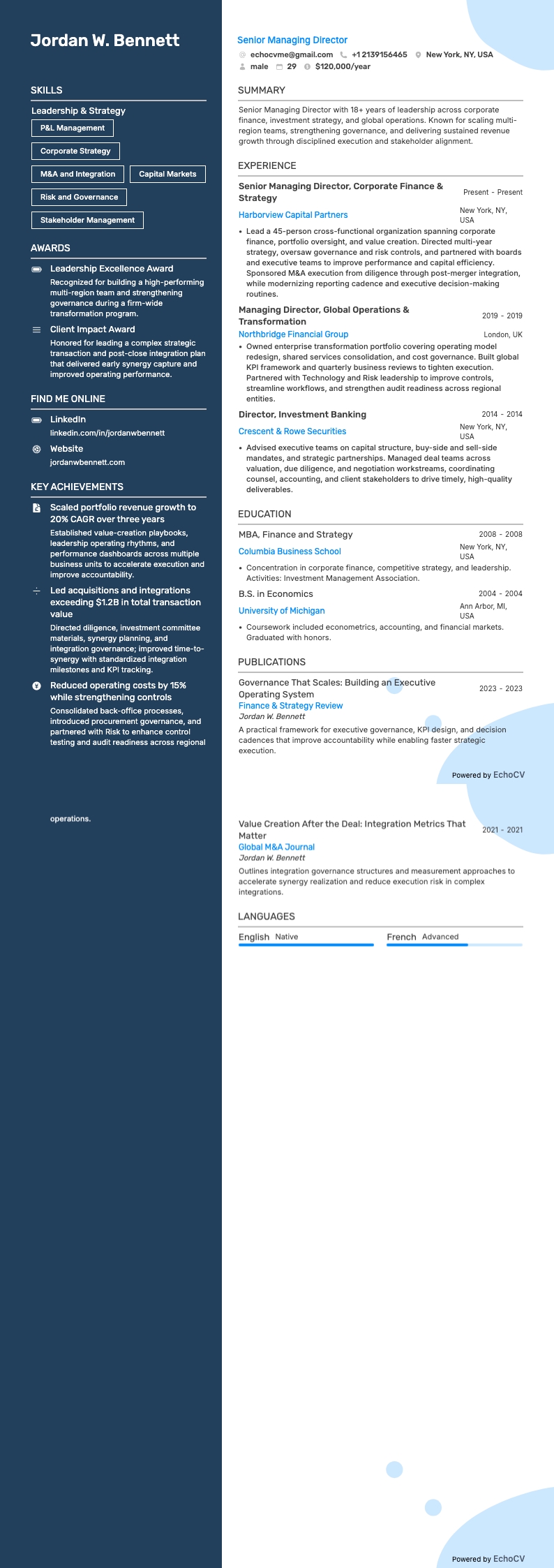 總經理 resume example