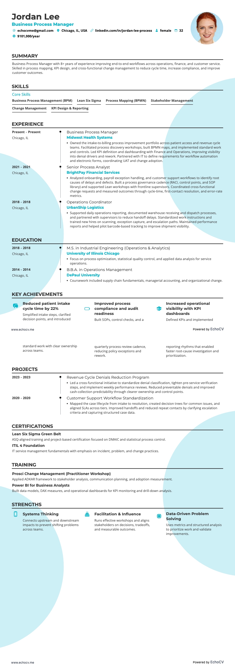 流程經理 resume example