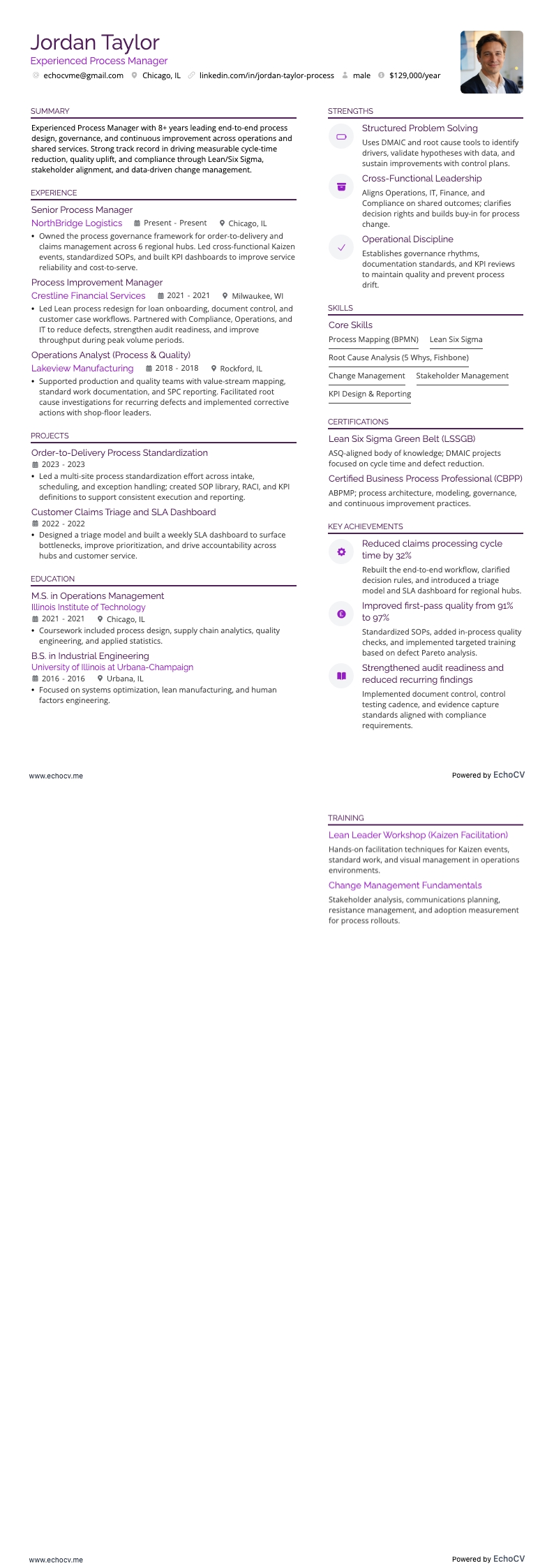 Responsable des processus resume example