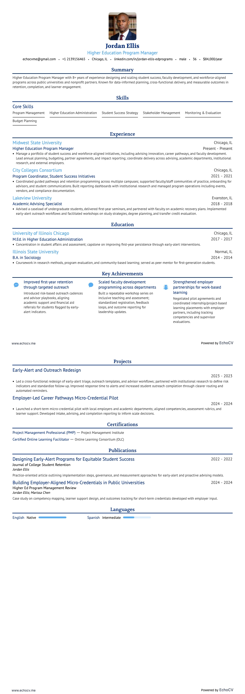 Manager onderwijsprogramma's resume example