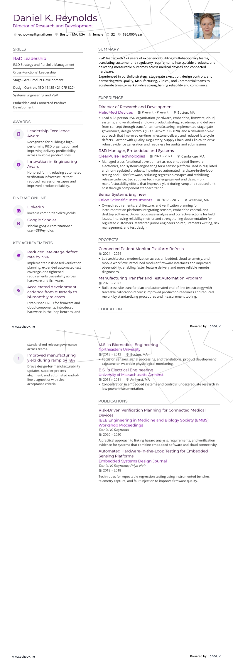 研發總監 example resume