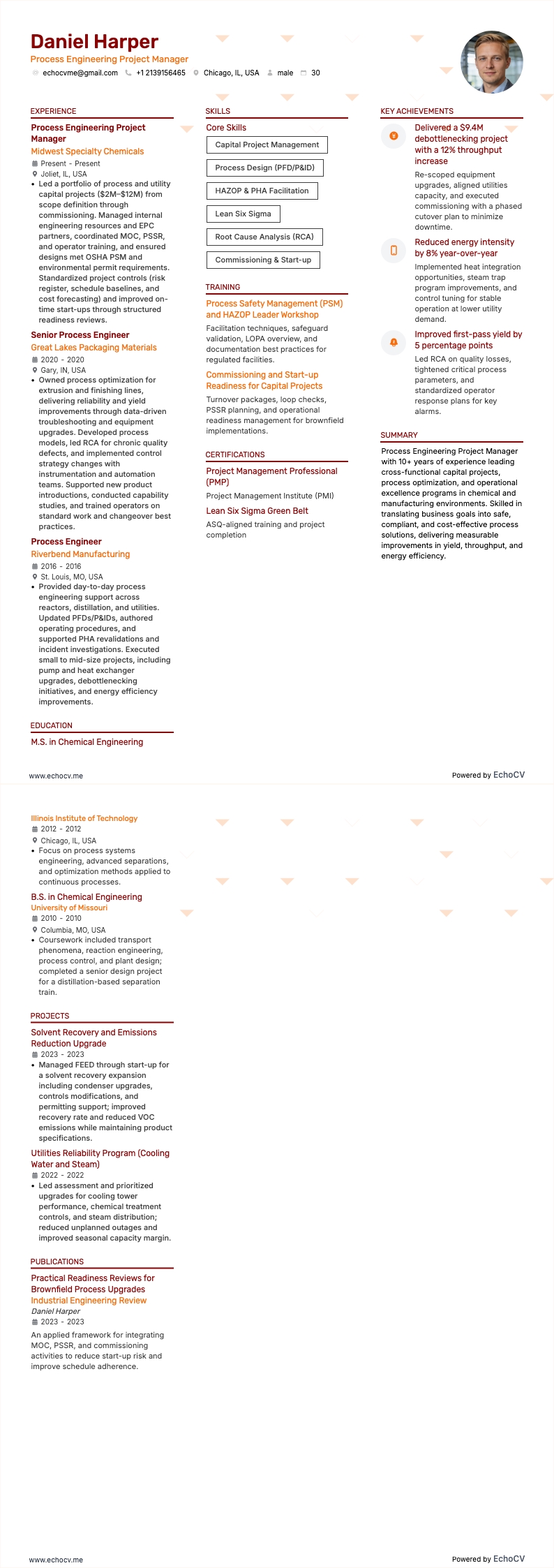 Ingénieur procédés resume example