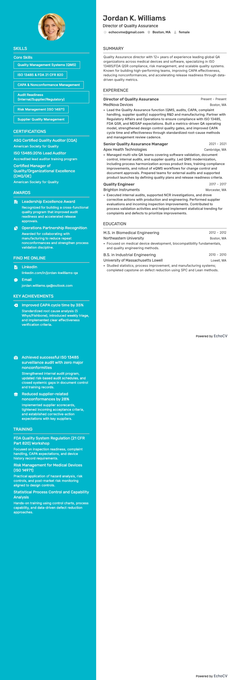 總監 resume example