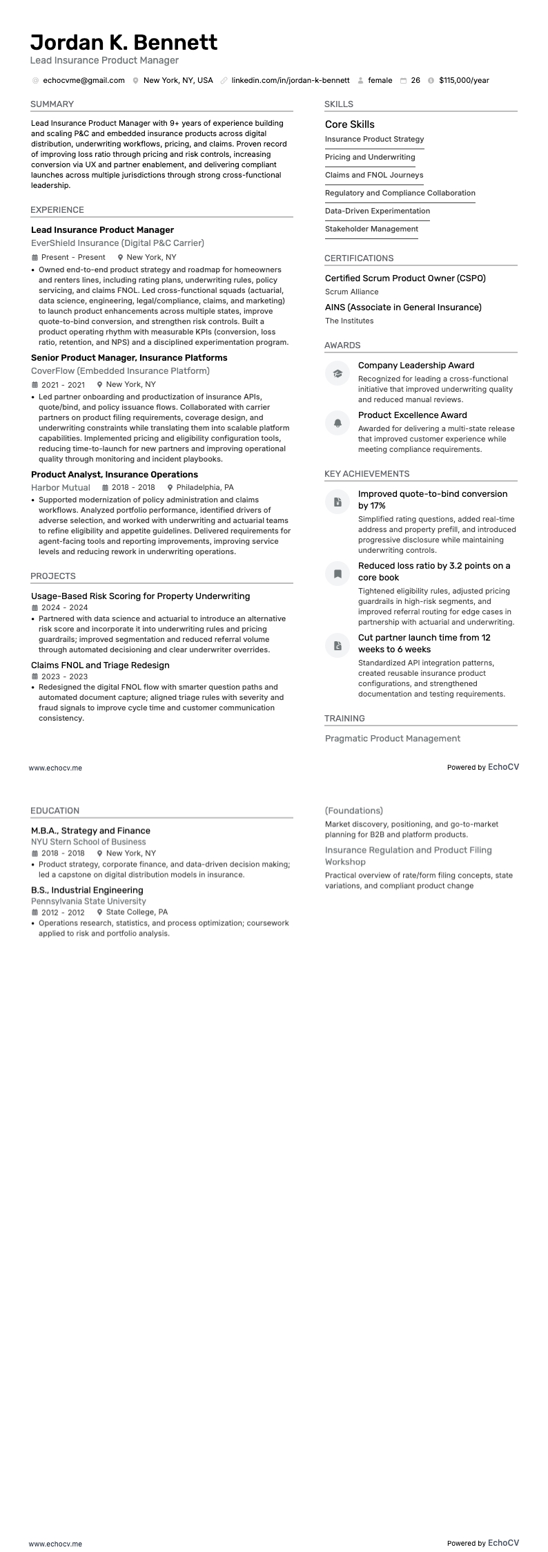 Lead Insurance Product Manager full preview