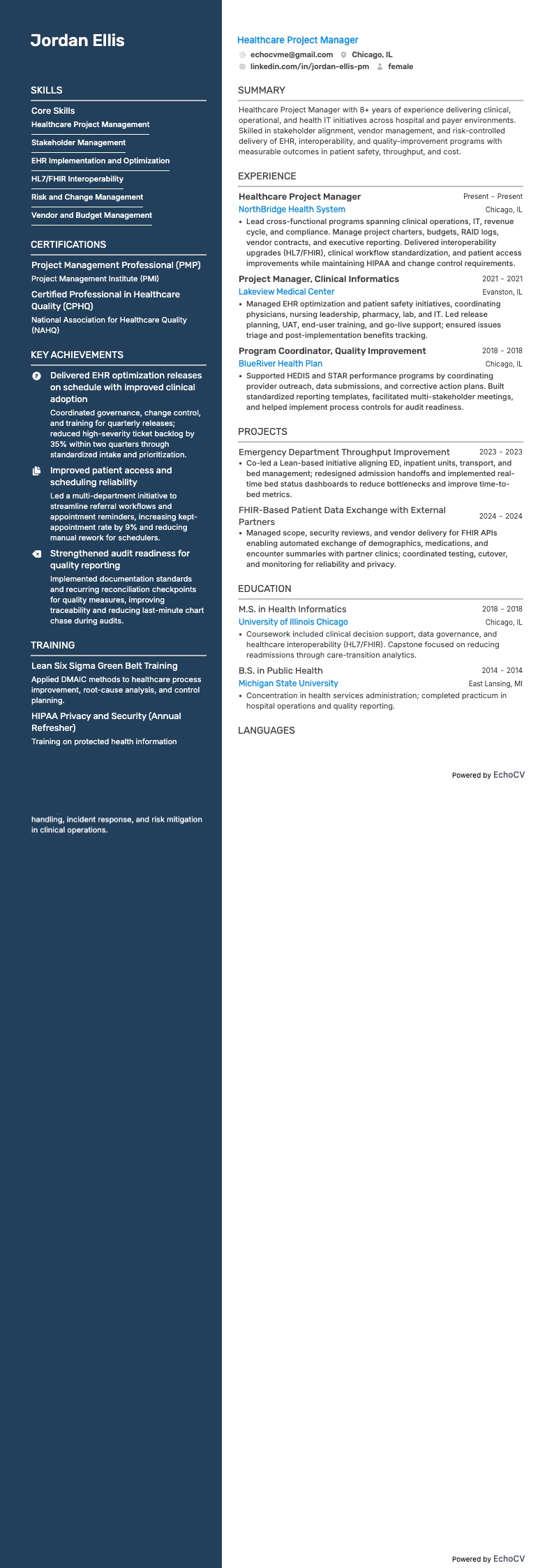 Healthcare Project Manager full preview