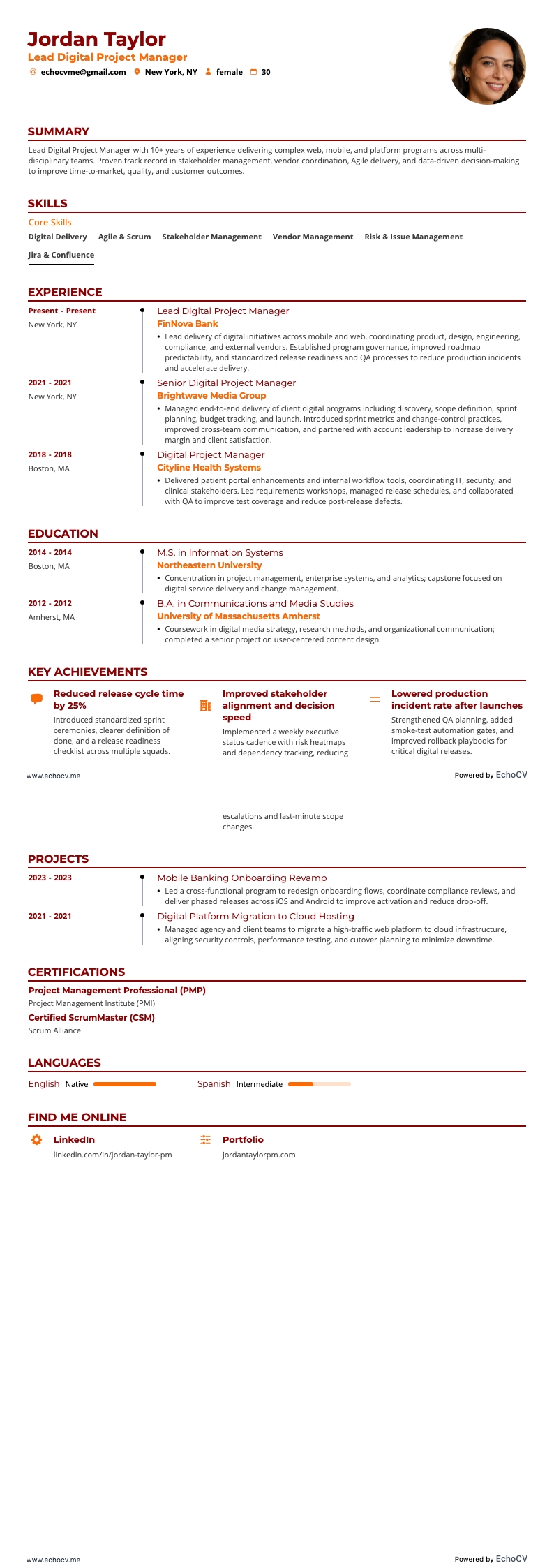 Aperçu complet de Chef de projet digital principal